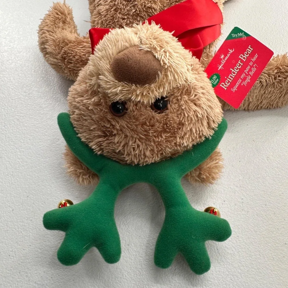 Hallmark Reindeer Bear‎ Plush Jingle Bells Sound & Red Bow Christmas Decor 14